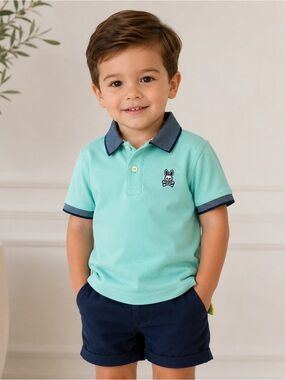Psycho Bunny Boys Mint & Grey Pima Cotton Polo Shirt 3T | Logo | Extra Button